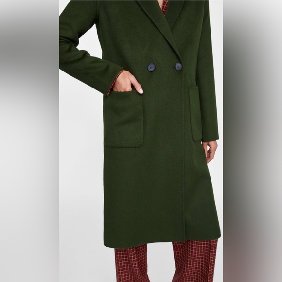 Zara Double breasted green wool blend coat S - Picture 6 of 13
